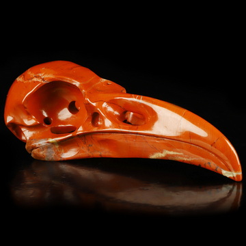 4.8" Red Jasper Hand Carved Raven Crystal Skull Sculpture, Crystal Healing