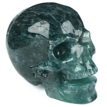 5.1" Fluorite Hand Carved Singing Crystal Skull Sculpture, Crystal Healing