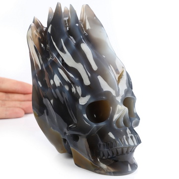 5.7" Premium Brazilian Agate Hand Carved Flaming Crystal Skull, Crystal Healing