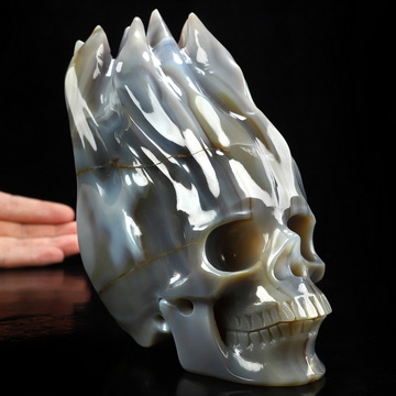 5.7" Premium Brazilian Agate Hand Carved Flaming Crystal Skull, Crystal Healing