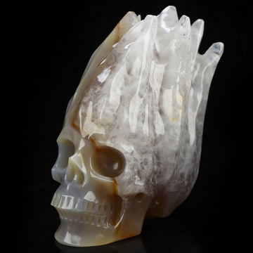 4.0" Premium Brazilian Agate Hand Carved Flaming Crystal Skull, Crystal Healing