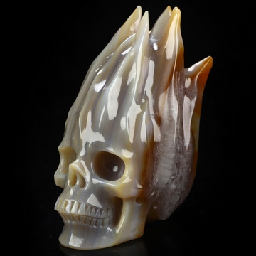 4.1" Premium Brazilian Agate Hand Carved Flaming Crystal Skull, Crystal Healing