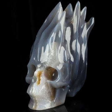 4.0" Agate Hand Carved Flaming Crystal Skull, Crystal Healing