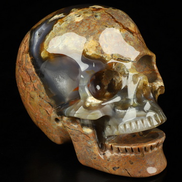 5.0" Dinosaur Egg Agate Hand Carved Singing Crystal Skull Sculpture, Crystal Healing