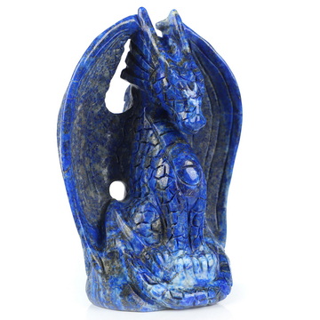 5.1" Lapis Lazuli Hand Carved Crystal Dragon Fine Art Sculpture, Crystal Healing