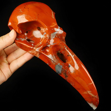 9.2" Red Jasper Hand Carved Raven Crystal Skull Sculpture, Crystal Healing
