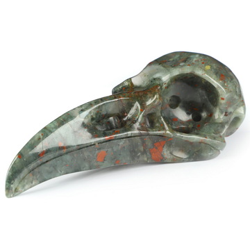 4.8" African Bloodstone Hand Carved Raven Crystal Skull Sculpture, Crystal Healing