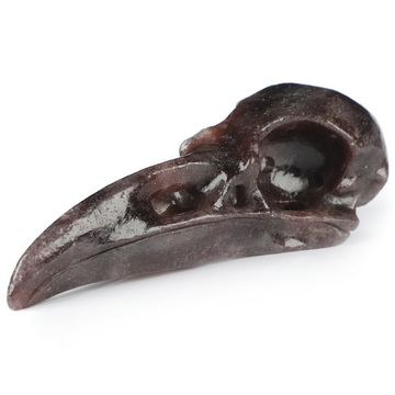 4.6" Lepidolite Hand Carved Raven Crystal Skull Sculpture, Crystal Healing
