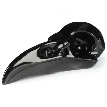 4.8" Black Obsidian Hand Carved Raven Crystal Skull Sculpture, Crystal Healing