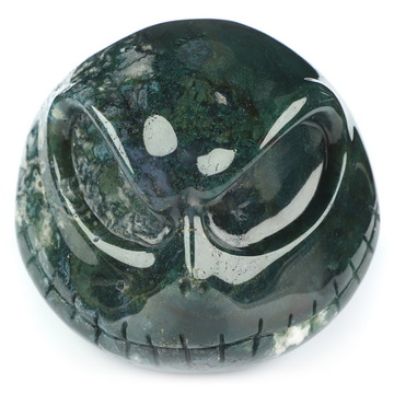 3.9" Green Moss Agate Hand Carved Jack Crystal Skull Sculpture, Crystal Healing