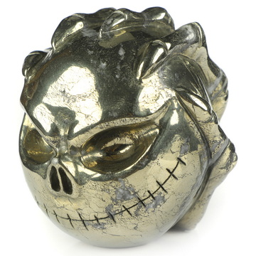 3.0" Pyrite Hand Carved Jack Crystal Skull Sculpture, Crystal Healing