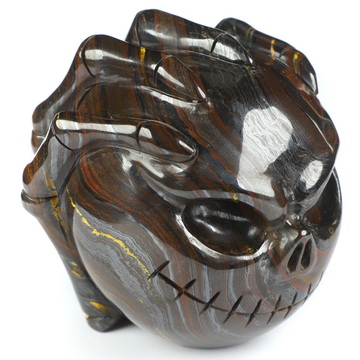 3.0" Gold Tiger Iron Eye Hand Carved Jack Crystal Skull Sculpture, Crystal Healing