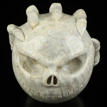 3.0" Coral Fossil Hand Carved Jack Crystal Skull Sculpture, Crystal Healing