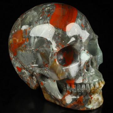 4.9" African Bloodstone Hand Carved Crystal Skull, Realistic, Crystal Healing