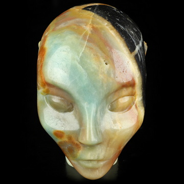 4.0" Chinese Amazonite Hand Carved Fairy Elf Alien Crystal Skull Companion Sculpture, Crystal Healing