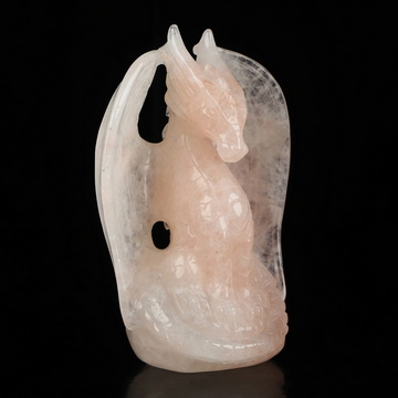 5.0" Rose Quartz Hand Carved Dragon Fine Art Sculpture, Crystal Healing