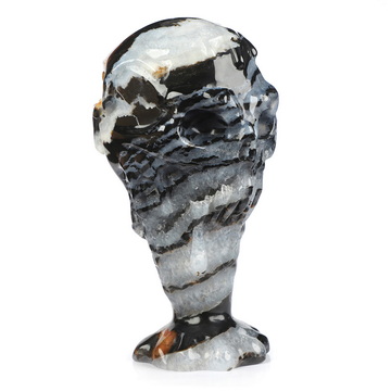 5.7" Black Zebra Agate Hand Carved Icecream Crystal Skull Fine Art Sculpture, Crystal Healing