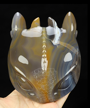 4.8" Banded Agate Hand Carved Crystal Toothless Dragon Fine Art Sculpture, Crystal Healing