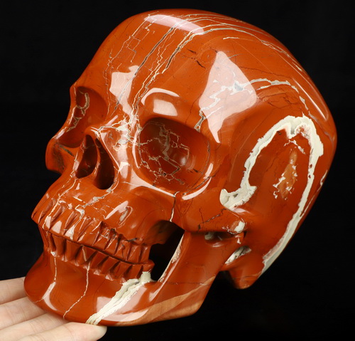 Lifesized 6.7" Red Jasper Hand Carved Crystal Skull, Super Realistic, Crystal Healing