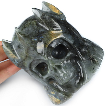 4.4" Labradorite Hand Carved The King Crystal Skull Sculpture, Crystal Healing