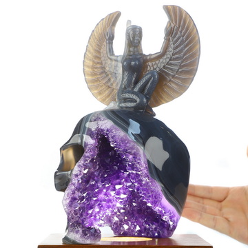 June 8, 2026 ACSAD (A Crystal Skull a Day) - The Breath of Isis - 8.5" Amethyst Geode Agate Goddess Isis on Crystal Skull Sculpture, Crystal Healing