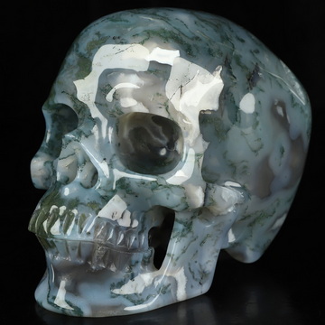 5.1" Green Moss Agate Hand Carved Crystal Skull, Super Realistic, Crystal Healing