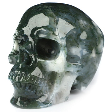 5.1" Green Moss Agate Hand Carved Crystal Skull, Super Realistic, Crystal Healing
