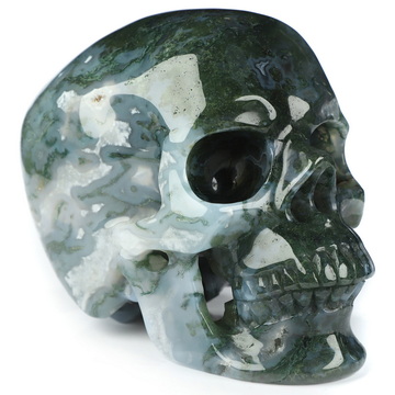 4.4" Green Moss Agate Hand Carved Crystal Skull, Super Realistic, Crystal Healing
