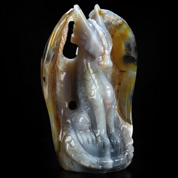 5.1" Premium Brazilian Agate Hand Carved Crystal Dragon Fine Art Sculpture, Crystal Healing