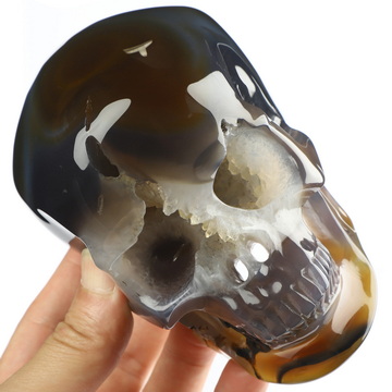5.0" Agate Geode Hand Carved Crystal Skull, Super Realistic, Crystal Healing