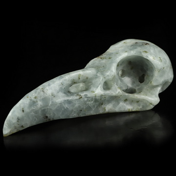 4.8" Blue Calcite Hand Carved Raven Crystal Skull  Sculpture, Crystal Healing