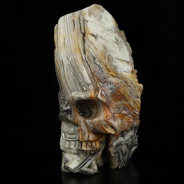 Gemstone 4.4" Lattice Agate Hand Carved Crystal Skull Fine Art Sculpture, Crystal Healing