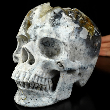 Lifesized 6.7" Flower Agate Hand Carved Crystal Skull, Super Realistic, Crystal Healing