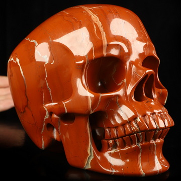 Lifesized 6.9" Red Jasper Hand Carved Crystal Skull, Super Realistic, Crystal Healing