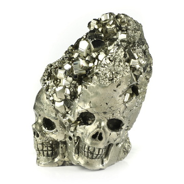 2.8" Pyrite Hand Carved Crystal Skull Fine Art Sculpture, Crystal Healing