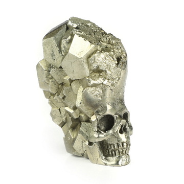 1.7" Pyrite Hand Carved Crystal Skull Fine Art Sculpture, Crystal Healing
