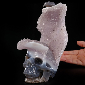 June 14, 2026 ACSAD (A Crystal Skull a Day) - The Violet Eclipse - 8.4" Carved Amethyst Geode Agate Crystal Skull with Snake Sculpture, Crystal Healing