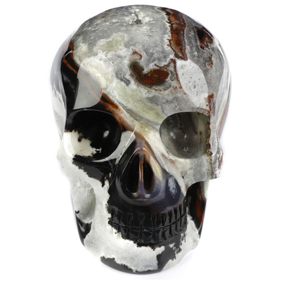 5.0" Black Zebra Agate Hand Carved Mitchell-Hedges Crystal Skull Replica Sculpture, Crystal Healing