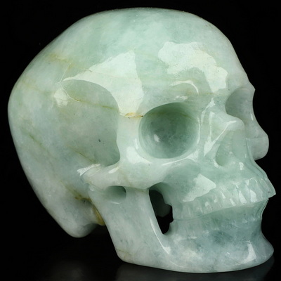 Gemstone 4.0" Aquamarine Hand Carved Crystal Skull, Super Realistic, Crystal Healing