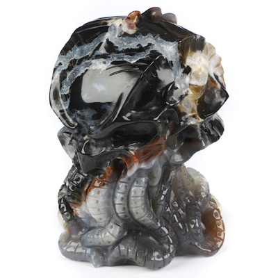 4.1" Black Zebra Agate Hand Carved Crystal Octopus Sculpture, Crystal Healing