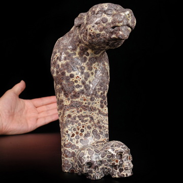 June 16, 2026 ACSAD (A Crystal Skull a Day) - Between Power and Peace - 7.4" Carved Asteroid Jasper Panther with 3 Crystal Skulls Fine Art Sculpture, Crystal Healing