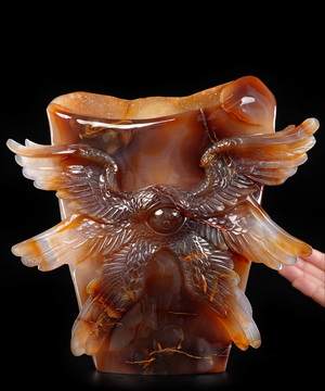 The Seraph’s Wake - 9.3" Premium Brazilian Agate Hand Carved Six-Winged Seraphim Fine Art Sculpture, Crystal Healing
