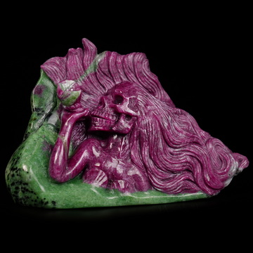 June 24, 2026 ACSAD (A Crystal Skull a Day) - The Call of the Sea - 6.8" Carved Ruby Zoisite Crystal Skull Ocean Goddess Mermaid With Conch Shell Sculpture, Crystal Healing
