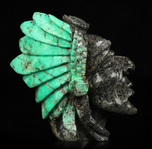 Gemstone 4.1" Emerald Hand Carved Indian Crystal Skull Sculpture, Crystal Healing
