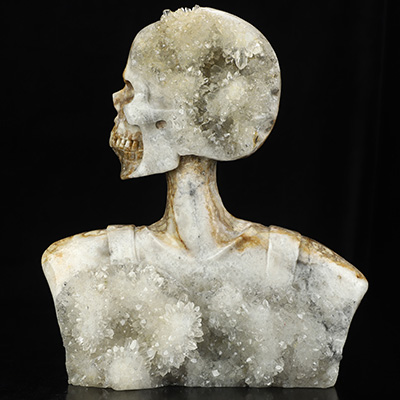 July 8, 2026 ACSAD (A Crystal Skull a Day) - Metamorphosis of Thought - 8.7" Quartz Rock Druse Carved Crystal Skull Fine Art Sculpture, Crystal Healing
