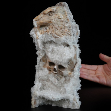 July 15, 2026 ACSAD (A Crystal Skull a Day) - Above All Things - 8.3" Carved Quartz Rock Druse Crystal Skull Fine Art Sculpture, Crystal Healing