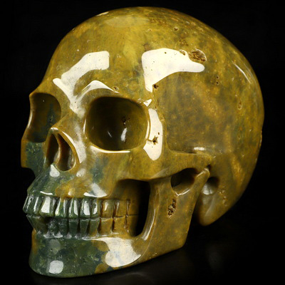 4.9" Ocean Jasper Hand Carved Crystal Skull, Realistic, Crystal Healing