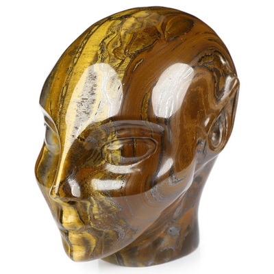 4.1" Tiger Iron Eye Hand Carved Fairy Elf Alien Crystal Skull Companion Sculpture, Crystal Healing