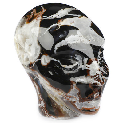 4.0" Black Zebra Agate Hand Carved Fairy Elf Alien Crystal Skull Companion Sculpture, Crystal Healing