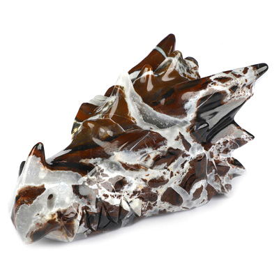 5.8" Black Zebra Agate Hand Carved Crystal Dragon Head Skull Sculpture, Crystal Healing